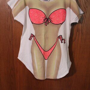 Vintage 90s My Bikini Cover Up T-Shirt LA Imprints One Size Hot Pink Fun